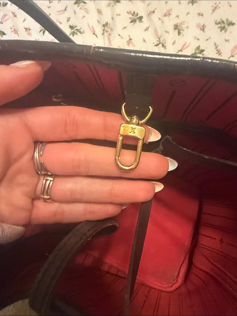 Louis Vuitton Brown Damier Ebene Tote with Red Interior
